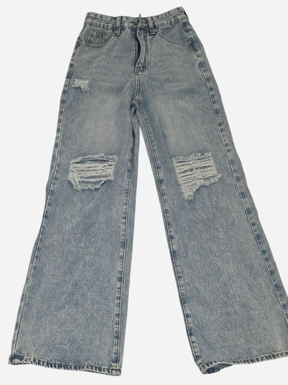Wide-Leg Distressed Women’s Jeans - Light Blue